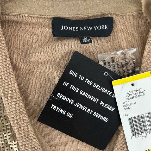 Jones New York cardigan sweater size M sequined button v neck Tan Color NWT - Picture 7 of 9
